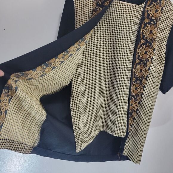 Vintage Floating Layers High Low Houndstooth and Brown Florals Blouse - Picture 4 of 8